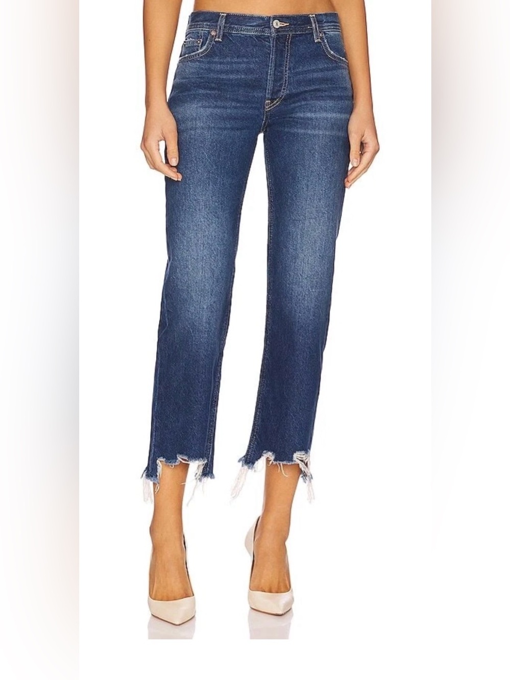 We the Free Maggie‎ Mid-Rise Straight Cropped Medium Wash Jeans Frayed Hem Sz 26